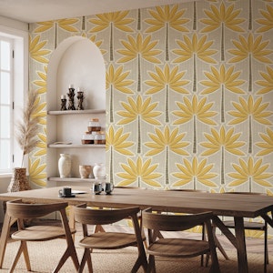 retro palms - mustard - taupe grey