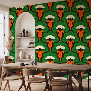 Stylish Retro Florals - Green Orange