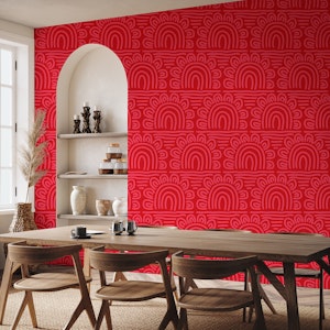 Doodled Sun Flowers Arches - Bright Red