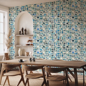 Blue Green Geometric Mineral Mosaic Large