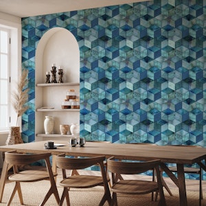 Luxury Geometry Blue Cubics Modern 3D Design