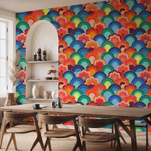 70s rainbow flowers sunset colors large