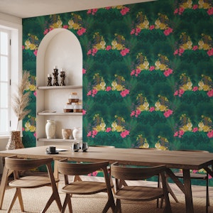 Proud Tiger - Javan Green - Jungle print with tigers, palms, monstera and hibiscus