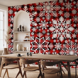 Snowflakes Pattern on Tartan Background 2