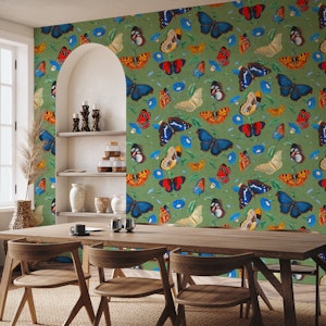 Papillonia - Morning Glory with Butterflies in jade green