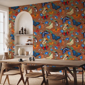 Papillonia - Morning Glory with Butterflies in sienna brown