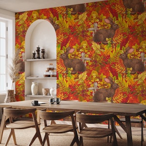 Autumn Rabbit on red
