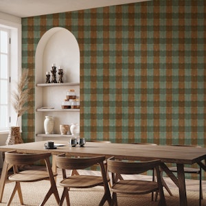 gingham checker pattern brown sage green