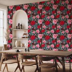 Triangles with vintage red pink roses