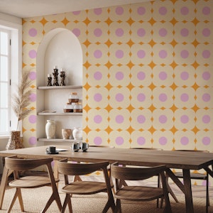 Yellow and Cream Retro Geometric Flowers Big