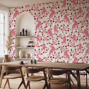 Tigers and Florals White Pink Chinoiserie