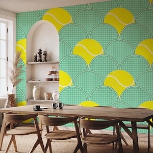 tennis balls and rackets on mint green - XL