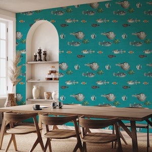 Acquario Fish pattern in teal blue