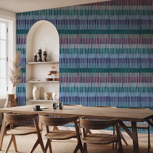 Block print geometrics stripes dark blue