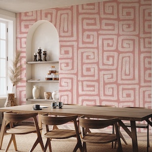 Handmade Painted Shapes Greek Key Dust Pink