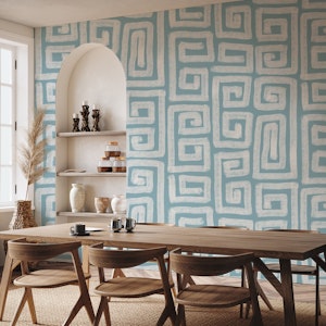 Handmade Painted Shapes Greek Key Sky Blue