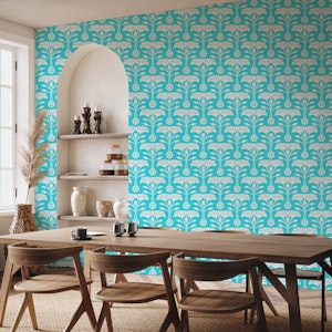 ART NOUVEAU Retro Mid-Century Floral - Blue