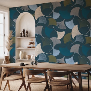 Bold hand drawn Gingko leaves dark teal
