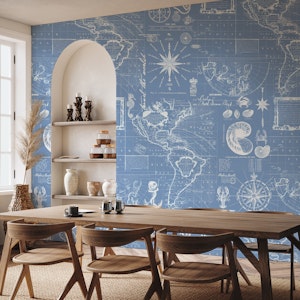 Sail The Seven Seas Nautical Mural Blue White