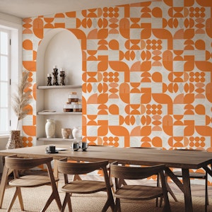 Mod Geometric Shapes & Lines - Orange Black