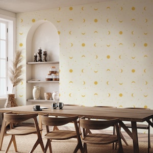 Vintage Moon Phases Gold Yellow Cream Geo