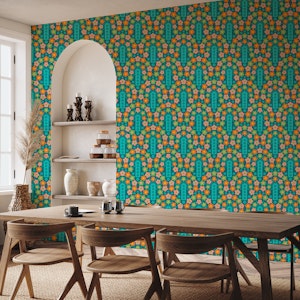 COW PARSLEY Retro Scandi Floral Aqua Teal