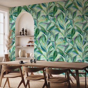 Mint Tropical Watercolor Leaves and Lines