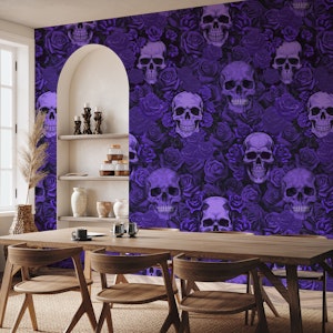 Witchy Skull Victorian Goth Roses Purple
