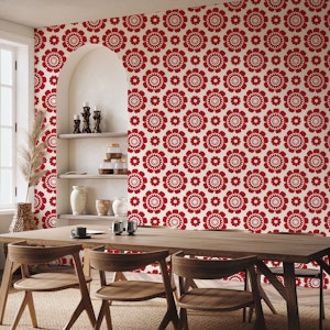 Simple daisy flowers pattern, red/ 3204B