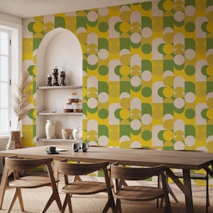 Bauhaus Circles - Green Yellow Olive Cream