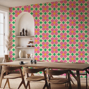 Groovy Geometric Floral Pink and Green Small