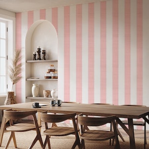 Pastel Pink French Linen Vertical Stripes