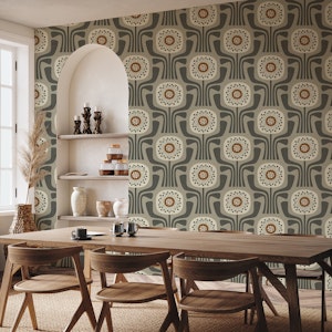 retro geometric flowers v1 - beige, brown
