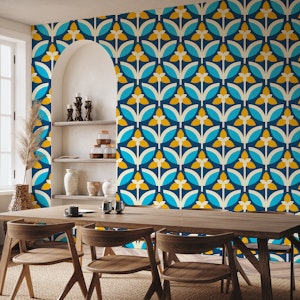 Elegant Retro Floral Twist Blue Yellow