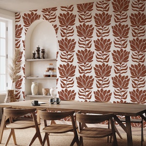 Bohemian Wavy Floral Leaf Terracotta Brown