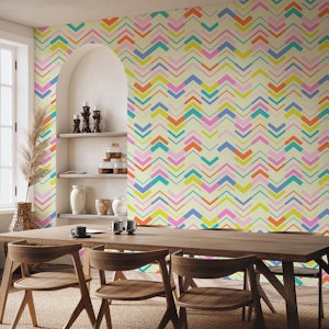 Colorful Kitschy Chevron Stripe - Ecru White