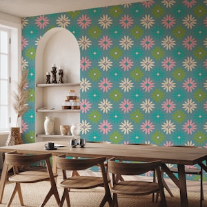 In Bloom Abstract Floral Retro Dusty Blue
