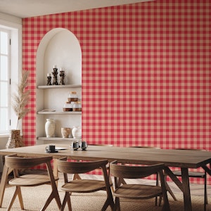 Charming Classic Gingham Pattern Peach Red
