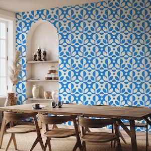 Checkered floral retro pattern blue 3230B