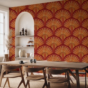 Travelers Palm Art Deco Glam Gold and Maroon