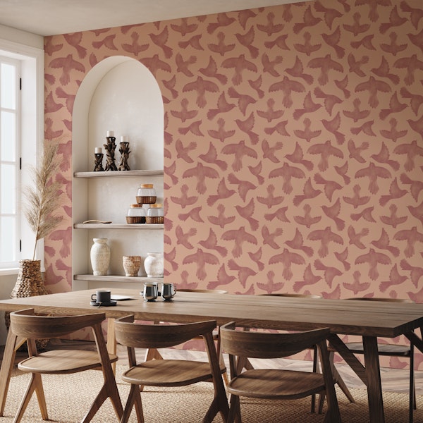 Birds Soaring Peach Brown