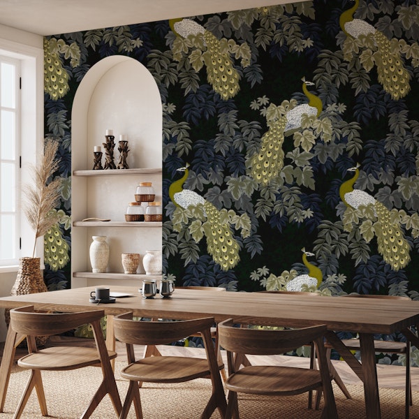 Peacock Garden, Large - Black & Olive Green