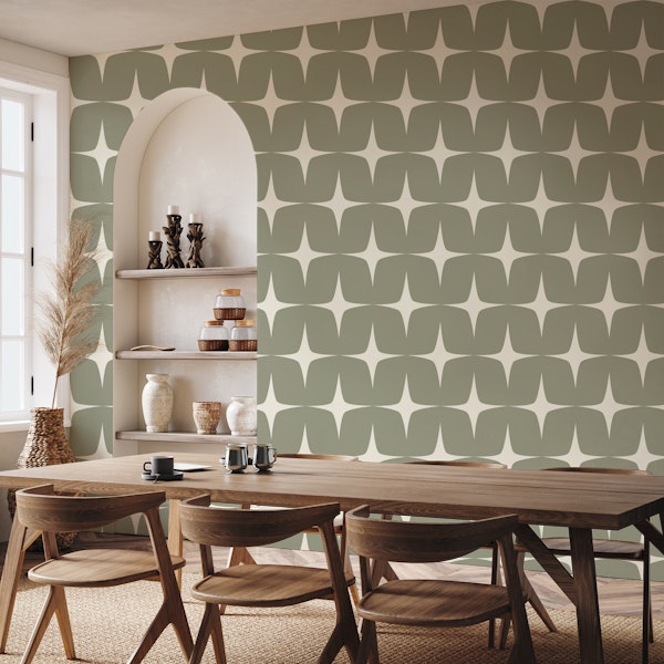 50s Atomic Starburst Mid Century Olive Beige