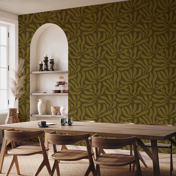 Flowing Modern Leaves Khaki WP