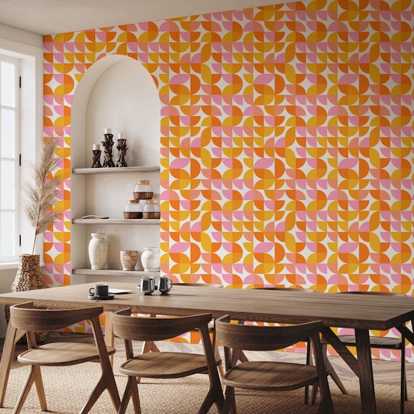 Retro Geometric Pattern - Pink and Orange