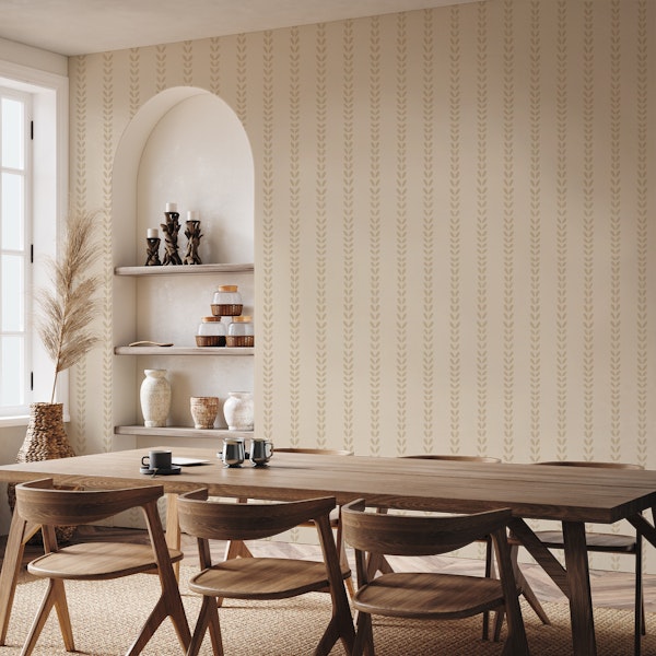 Elegant Beige-light khaki Leaf Stripes