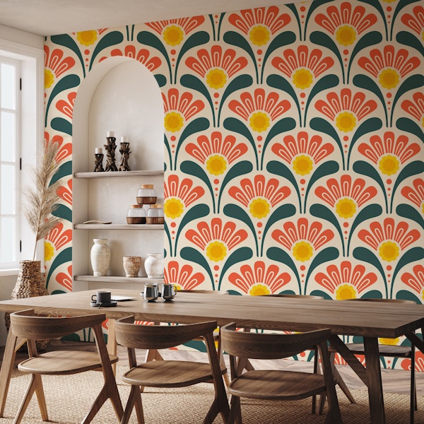Bold Floral Joy in Red Yellow Green - L