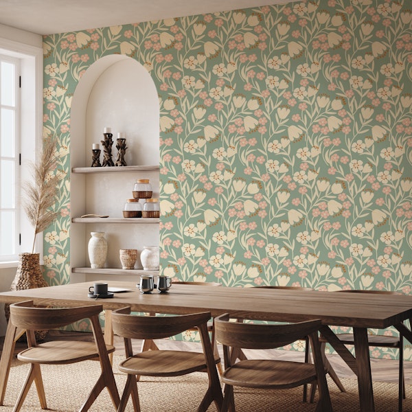Cream Florals on Sage Green
