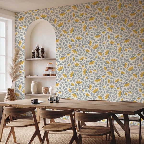 cottage wildflowers - grey blue and yellow