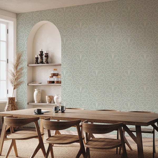 Elegant Linework Oak Leaves Light Sage